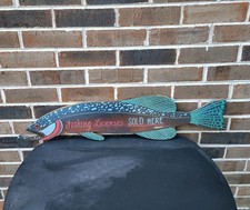 Vintage Tim Karash Fishing Licenses Sold Here Hand Painted Sign Folk Art  picture