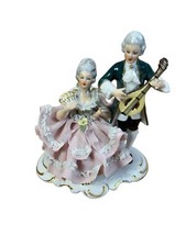 Dresden Lace Sandizell Porcelain Romantic Musical Couple Figurine Germany SH2 picture