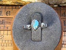 Vintage Native Navajo Sterling Petite Turquoise Beaded Ring sz 7.5--2410.26 picture