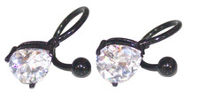 2- 14g 9/16 Twister Ear Belly Ring Black PVD Tear Drop Bling 316L Surgical Steel picture