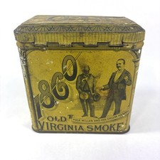 Antique 1860 'Old Virginia Smoke' Tobacco Tin Can Polk Miller & Chum Henry RARE picture