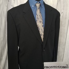 Vintage Pronto Uomo Mens Blazer 48R Black Wool Sport Coat picture