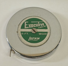 Vintage Lufkin Executive Thinline 8 ft Tape Measure W608 White Clad Chrome USA picture