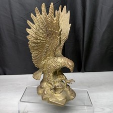 Vintage Brass American Flying Eagle Talons Out Large Tabletop Decor Statue 10” picture