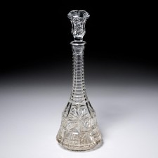 Long Neck Cut Crystal Decanter With Stopper Clear Faceted Body And Matching Top picture