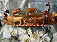 Stoneage Arts Safari Animal Carved Wood Bowl *7 Different Animals Hand Carved* picture