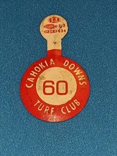 1950's-60's Cahokia Downs Turf Club LITHO TIN TAB Pin SIMILAR TO A BUTTON picture