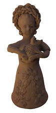 Mexican Folk Art Clay Statue Peasant Girl w Piglet VTG Rustic Farm Décor 9.5 In picture