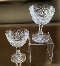 2 Elegant ABP Cut Glass WINE or Sm Champagne Goblets Notched Stem, EXCELLENT picture