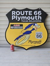 GIANT VINTAGE DOUBLE-SIDED ROUTE 66 PLYMOUTH ROAD RUNNER  PORCELAIN SIGN 30