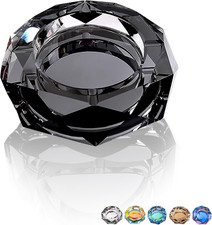 Coomin 4.6In Ash Tray, Heavy K9 Sparkly Crystal Glass Ashtray, Black picture