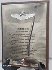 Vtg Walnut Wood Framed Sketch High Flight Poem by John Gillespie Magee Jr 10x13  picture