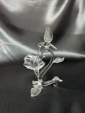 Clear Glass Flower + Hummingbird Figurine Bird Figure Leaves New picture