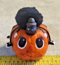 Dona's(?) Ceramic Hand-Painted Pumpkin With Spider on its Head, Halloween 1986  picture