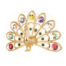 SWAROVSKI RAINBOW COLOR CRYSTAL ELEMENT STUDDED PEACOCK FIGURINE 24K GOLD PLATED picture