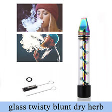 Twisty Glass Blunt Mini Tube Dry Herb Smoking Pipe Metal Tip With Cleaning Brush picture