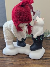 Dept 56 Snow Babies That's My Boot Cat Red White Ceramic Figure New open Box picture