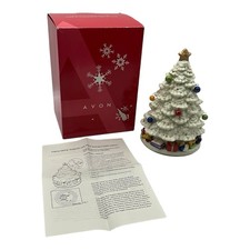 Avon Fiber Optic Porcelain White Christmas Tree w/Decorative Figures and Gifts picture