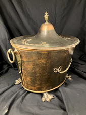 Original Antique Hammered Copper & Brass Coal Scuttle - Decorative - Claw-Foot picture