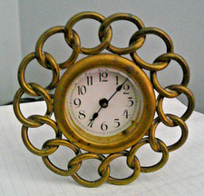 Small Vintage Antique Chain Link Brass Clock in working order 4.5x2.5