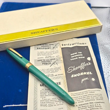 NOS Rare Sheaffer Snorkel  Green Plastic Fountain Pen 14K Fine Nib Gold Trim picture