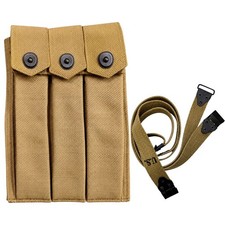 U.S USGI WWII Canvas 3 Pocket Thompson Pouch Holder with Thompson Gun Kerr Sling picture