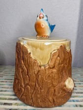 McCoy Vintage Tree Trunk Cookie Jar with Blue Bird Lid picture