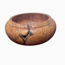 Vtg Maple Burl Wood Bowl Turned Natural Void Dish Signed 36” Circumference 1998 picture
