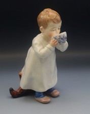 MEISSEN c 1905 Hentschel Children Boy Blue Onion Tea Bowl & Toy Horse Figurine picture