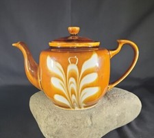 Vintage Brown Drip Cream Swirl Glaze Ceramic Teapot Creamer picture