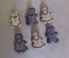 Vintage Novelty Plastic Gingerbread Boys & Girls 6 Count Button Set With Shanks picture