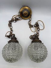 VTG Double Swag Chained Clear Diamond Starburst Glass Globes Wired Light Fixture picture