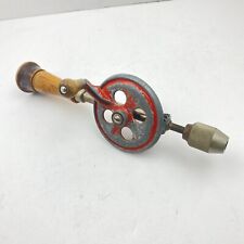 Vintage Rustic Hand  Crank Drill Tool Red Wooden Handle Egg Beater  Made In USA picture
