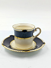 Soho Pottery Ambassador Ware England Black/Ivory/Gold Demitasse Cup and Saucer picture