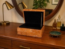 Vintage Tessellated Red Marble Jewelry Box With Velvet Lining picture