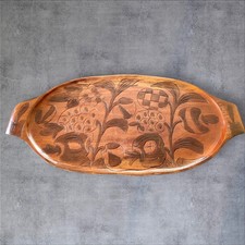 Vtg Haitian Folk Art Hand Carved Wood Serving Tray Double Handle Brown picture