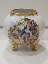 Vintage Limoges Porcelain Vase Courting Couple Hand Painted 3 Footed Gold Gilded picture