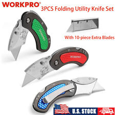 WORKPRO 3PCS Folding Utility Knife Set Quick Change Blade W/10PCS Extra Blades picture