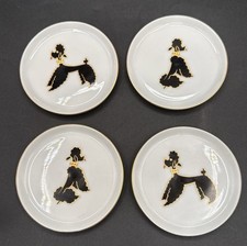 Vintage Black Poodle Dog Furstenberg Porcelain Coasters (4) Trinket Germany 50’s picture