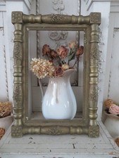 GORGEOUS Old Gilt Hanging WOOD PICTURE FRAME Ornate Gesso Details Gold picture