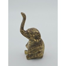 Vintage Solid Brass Sitting Elephant Figurine Trunk Up Ring Holder Made in India picture