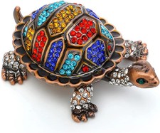Vintage Turtle Jewelry Trinket Box Hinged Enamel Ring Holder 2.5 Inch picture