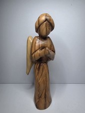 Hand Carved Faceless Olive Wood Praying Angel Figurine picture