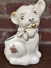Vintage Ceramic Succulent Planter Baby Lamb Glazed with Gold Details 7.5