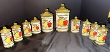 Vintage Ceramic Canister/ Spice set fruit pear apple green 10 piece set picture