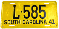 Vintage South Carolina 1941 Reconditioned Auto License Plate L-585 Wall Decor picture