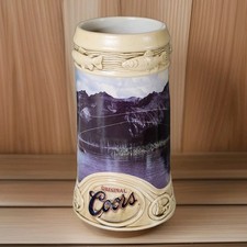 Vintage COORS ORIGINAL Beer Mug Stein Fly Fishing Rocky Mountains Collectible picture