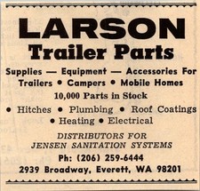 Larson Trailer Parts Jensen Sanitation Systems Everett WA 1974 Ad TAK7-S8 picture