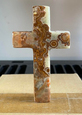 Onyx Marble Cross Vintage Pakistan Hand Carved Stone Christian Religious Decor picture