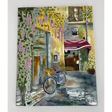 Ceramic Tile Wall Art Hand Painted Glazed French Cafe Alley Flowers Bike 14